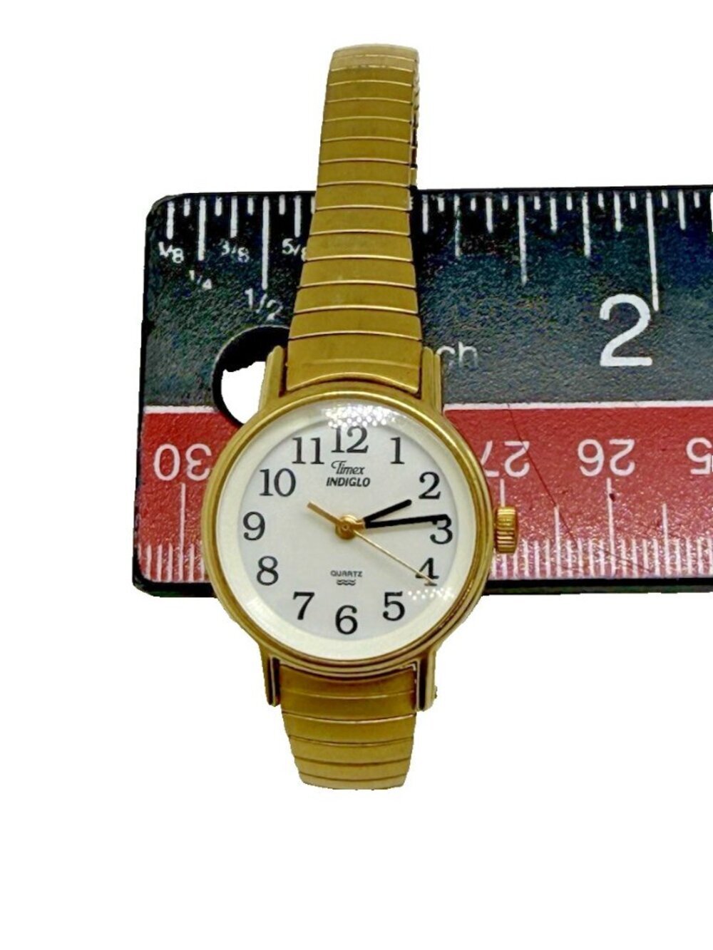 Vtg Timex Indiglo Women's Gold Tone Watch T H0 Stainless Steel Stretch Bracelet